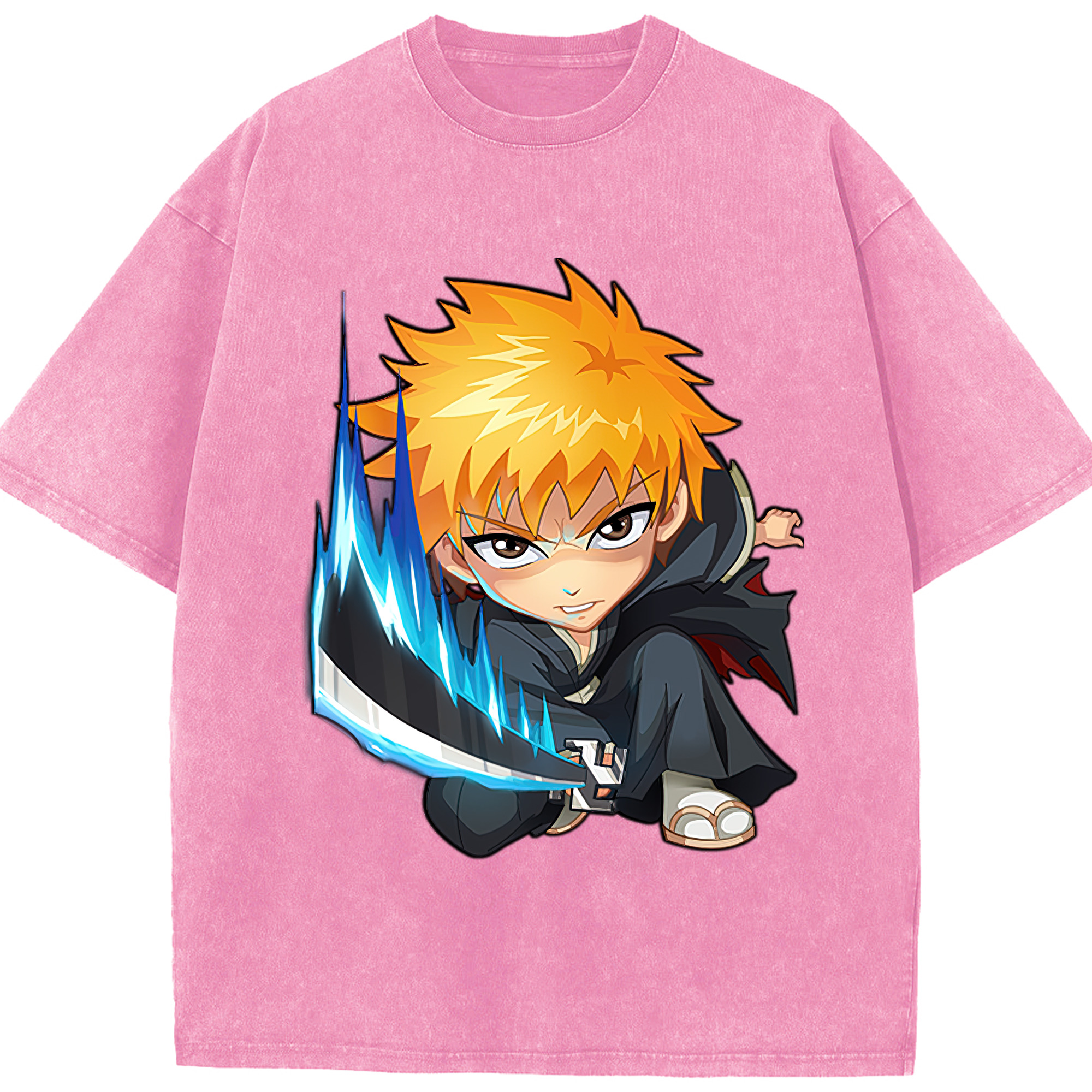 （画像用） ブリーチ 黒崎一護（くろさき いちご）BLEACH Kurosaki Ichigo 綿100% ヴィンテージ風 半袖Tシャツ（フロントプリント）